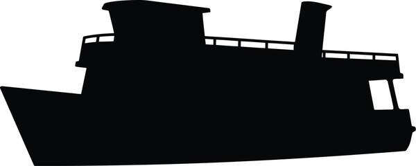 Black silhouette of a classic river steamboat ship icon isolated for nautical design projects and maritime travel themes © Jannatul