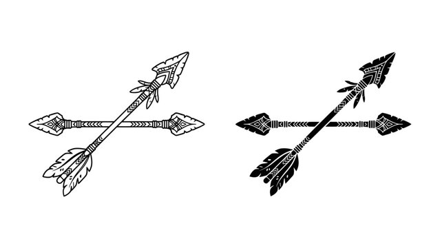 Crossed Arrows Emblem: A graphic emblem featuring two crossed arrows, one in a vintage sketch style and the other in solid black, symbolizing connection, direction, or conflict.