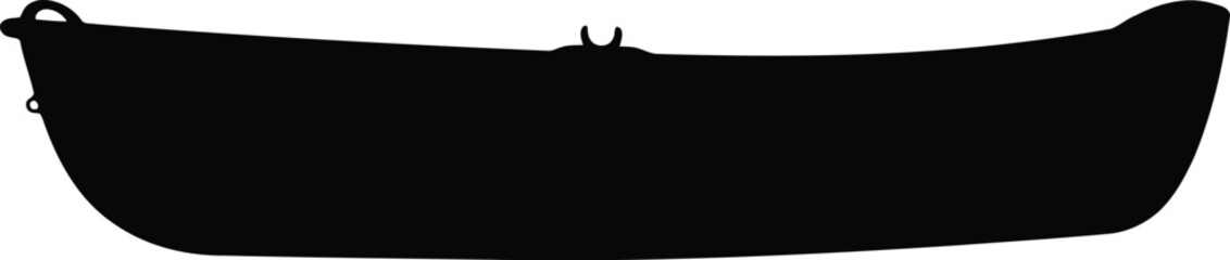 Black silhouette of a small wooden row boat isolated for nautical design projects © Jannatul