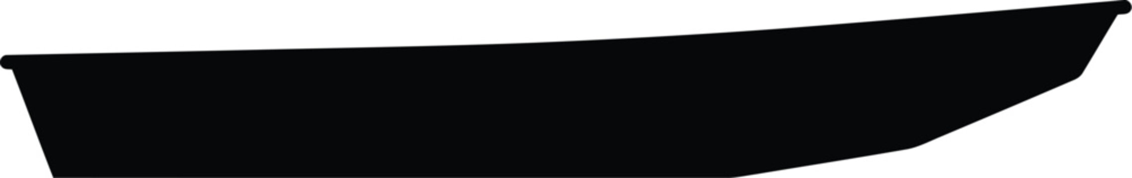 Black silhouette of a flat bottom jon boat for fishing or transport isolated on a plain surface