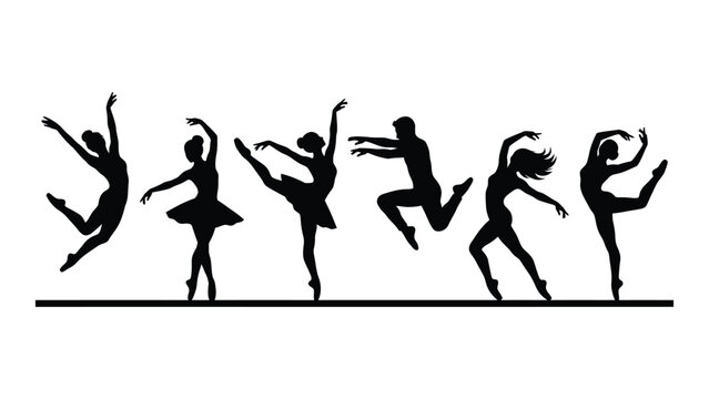 Silhouette of dancing people in various poses