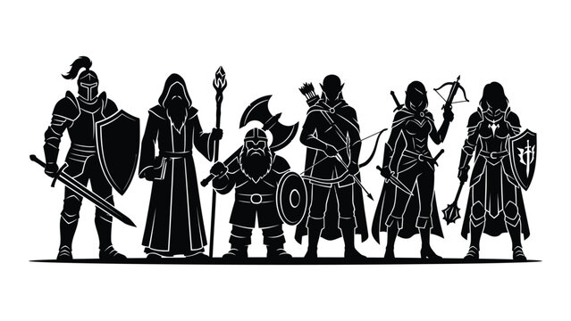 Medieval fantasy warriors standing in a line