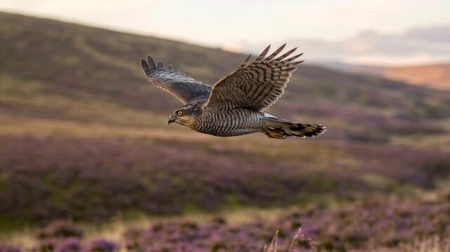 eurasian sparrowhawk flying close up in białowieża forest poland at morning light video