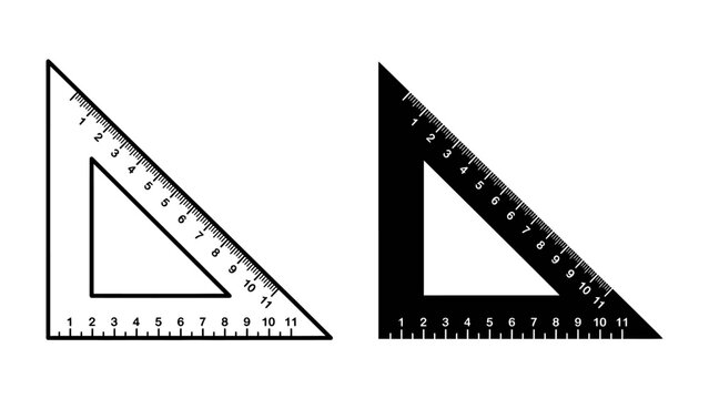 Set Square Tools: Two drafting triangles, one white and one black, with clear measurement markings, are presented side-by-side, illustrating geometric precision and drafting tools.