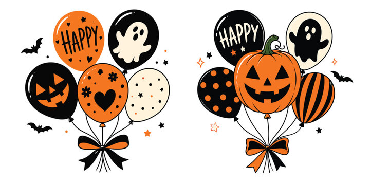 Halloween balloon bundles with ghost and pumpkin designs halloween balloons jackolantern celebration graphics elements illustration seasonal template decoration
