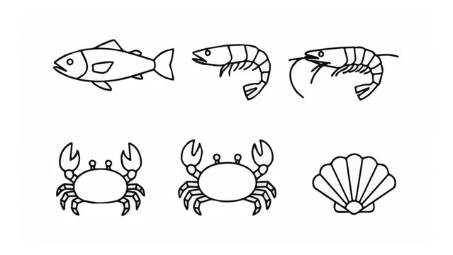 Colorful marine life illustration featuring fish shrimp and seashells for ocean theme projects