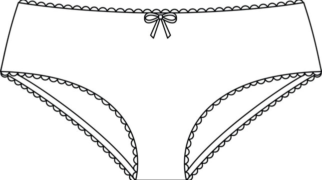 Technical fashion flat sketch of classic women lace underwear panties garment vector illustration isolated on white background
