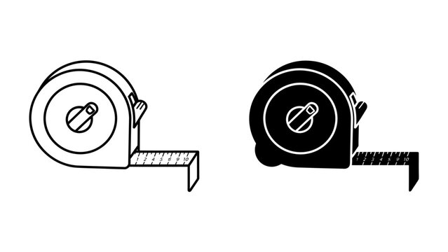 Measuring Tape Icons: Two minimalist icons of a measuring tape, one in black and white outline and the other in solid black, representing precision and measurement in a clean, graphic style.
