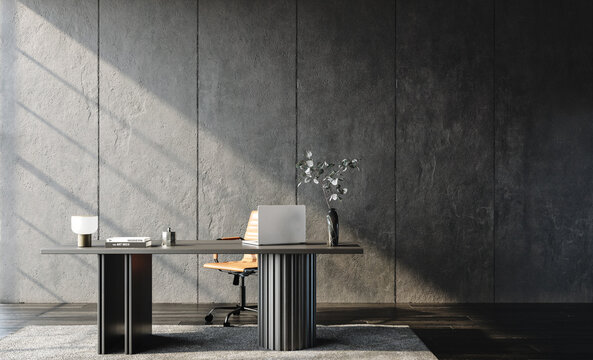 Modern office interior in loft, industrial style, 3d render