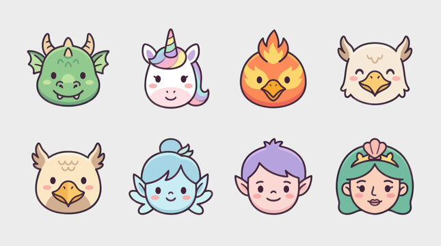 Fantasy creature icons set
