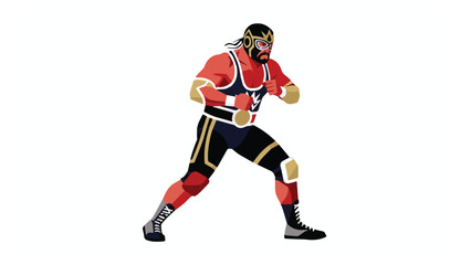 Obraz premium Colorful digital illustration of a boxing fighter in dynamic pose with vibrant red and black attire and gloves for sports and fitness use