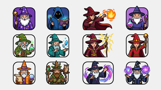 Fantasy wizard character icons