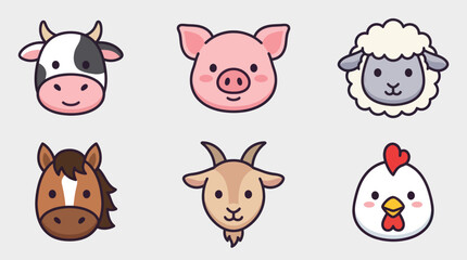 Fototapeta premium Farm animal faces set