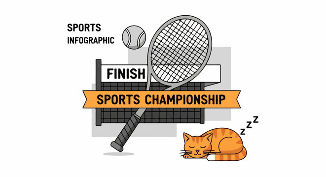 Sleeping Orange Cat with Sports Equipment.