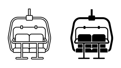 Ski lift chair icon: A stylized representation of a ski lift chair in both outline and solid black, ready for transport up a snowy mountain. © harun