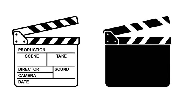 Movie Clapperboard Duo: A pair of film clapperboards, one white with production details and one black, ready for action on set.