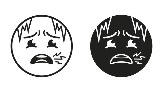 Frowning Face Icons: Two circular icons depict a face with a distressed expression, conveying emotions of sadness, pain, or worry.