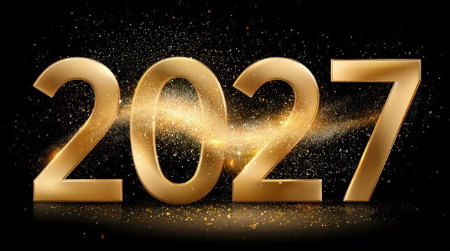 Golden Metallic Numbers 2027 with Glitter for New Year Concept