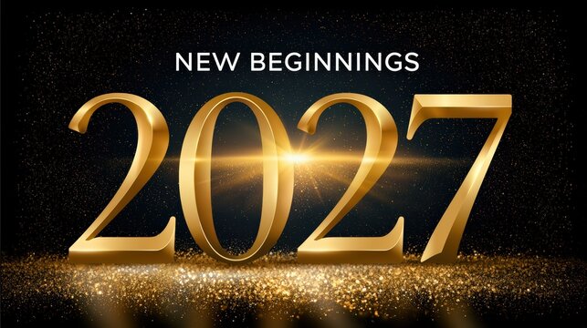 Golden Letters 2027 with New Beginnings on Sparkle Background