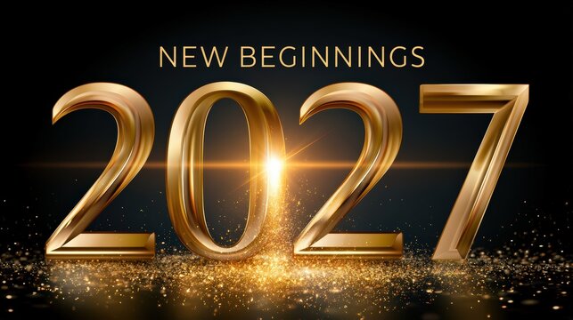 Golden 2027 Text with Glitter for New Beginnings Concept