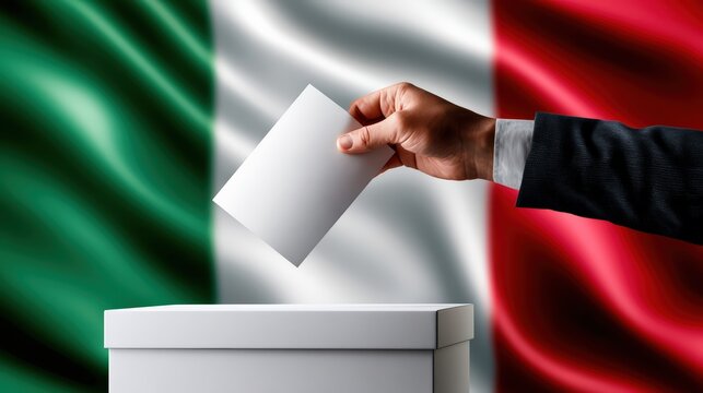 Casting Vote in Italy for Elections with Italian Flag Background