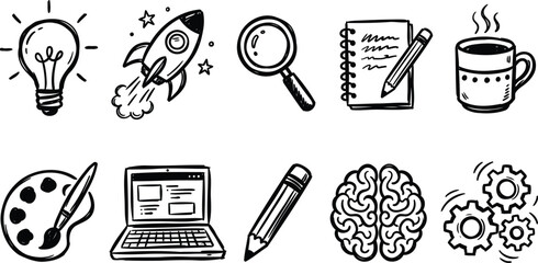 Doodle style icons representing innovation and creativity silhouette © Shakil