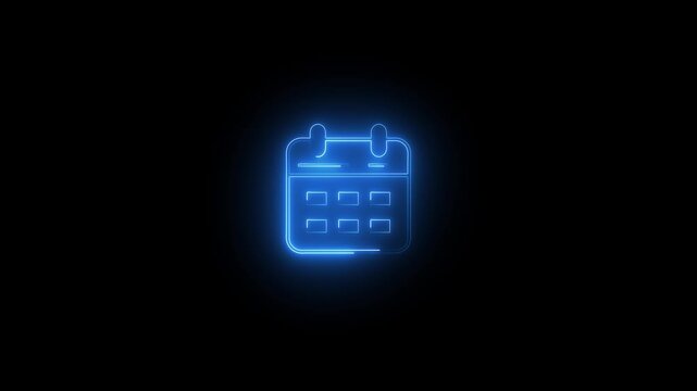 A glowing neon calendar icon animation. neon Animated date calender with clock icon concept.