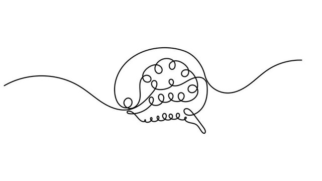 Modern human brain scribble continuous one line drawing on white background minimalist single art psychology of memory and mental health animation video