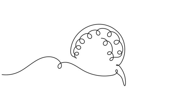 Modern human brain scribble continuous one line drawing on white background minimalist single art psychology of memory and mental health animation video