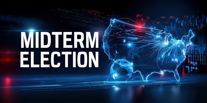 Midterm Election in United States with Digital Map and Data Flow