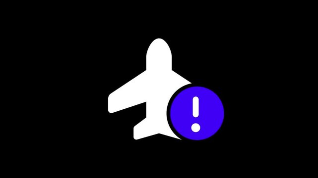 Aeroplane Animation with exclamation mark black background .