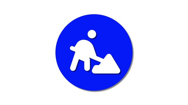 Under construction road sign animation. Digging generic icon.