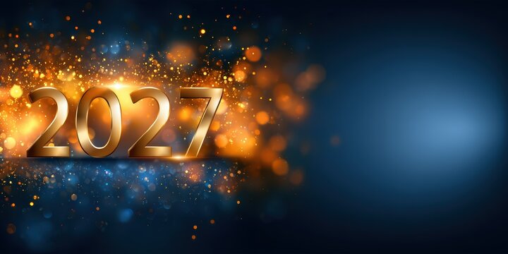 Golden Year 2027 Celebration with Festive Glitter and Bokeh Lights