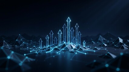 Naklejka premium Abstract digital landscape with glowing arrows representing growth and success