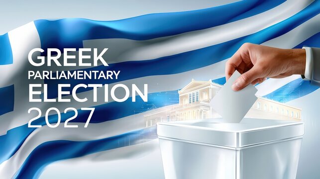 Greek Parliamentary Election 2027 with Ballot Box and Flag