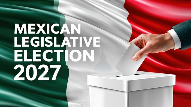 Mexican Legislative Election in 2027 with Ballot Box and Flag