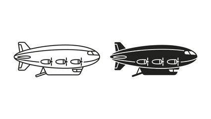 Airship Illustrations: Two detailed illustrations of an airship, one in outline and one in solid black, showcase the classic design of this lighter-than-air aircraft. © mahfuz