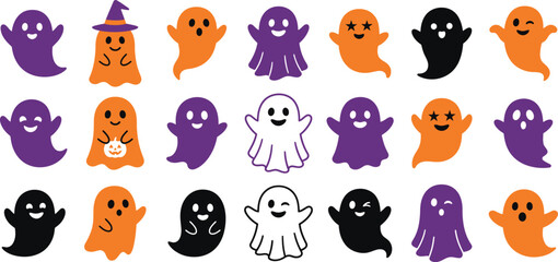 Fototapeta premium Halloween ghost characters in various colors and expressions