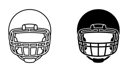 American Football Helmet Icons: A striking graphic representation featuring two American football helmets, one outlined and the other solid black. © Mamun