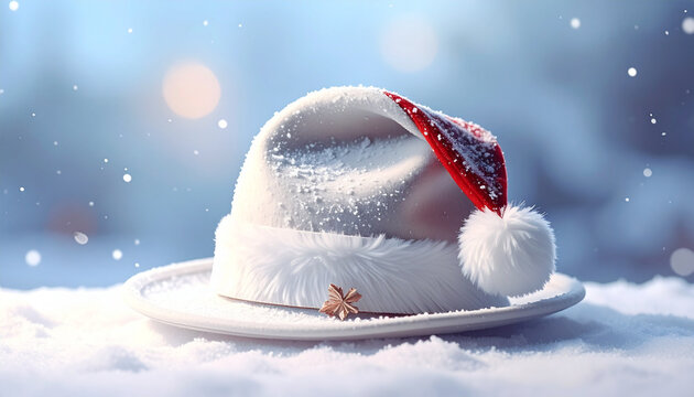 Snowy Santa Hat on Plate with Star Anise in Soft Light