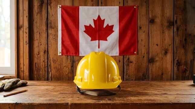 Celebrating labour day in canada on september 7 honoring workers with a canadian flag and hard hat
