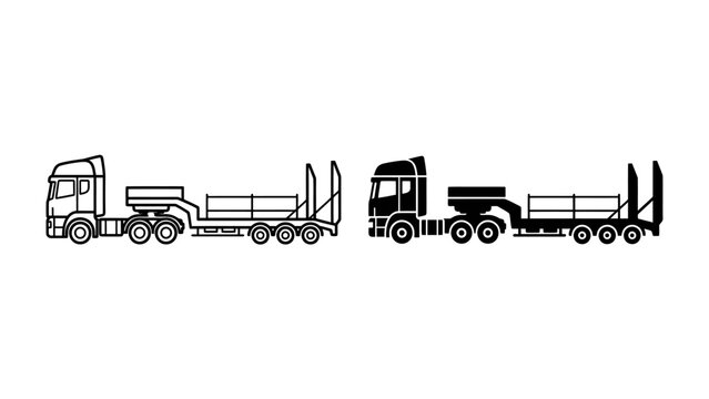 Heavy Duty Truck with Trailer Silhouettes: Two distinct silhouettes of a heavy-duty truck paired with a flatbed trailer, showcasing robust design for transporting goods.