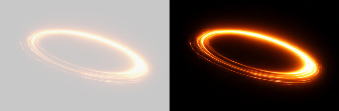Transparent png of glowing red circular light ring overlay with bright swirling dust effect and smooth dynamic shine for luxury digital design and abstract energy decoration wave line twirl element