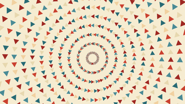 Abstract geometric triangle spiral pattern with festive retro colors.