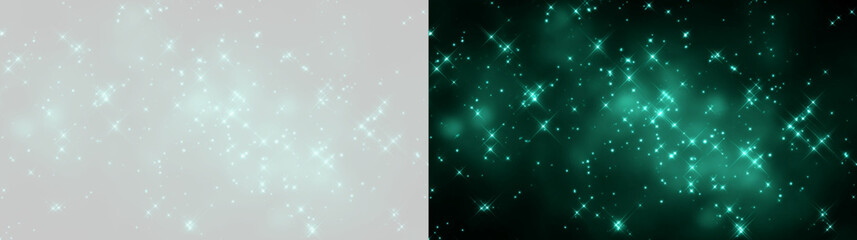 Fototapeta premium Transparent png overlay of green glowing starry dust and cosmic particles with bright shimmering light effects for creative digital space and galaxy design backgrounds night sky star spark background