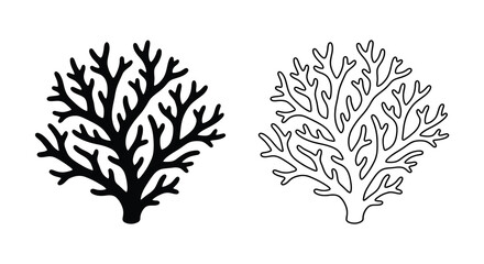 Coral Silhouette And Line Art On White Background © Gazi.