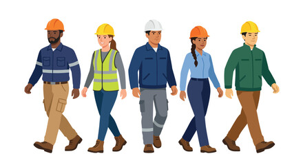 Fototapeta premium Construction workers walking flat vector illustration on a white background