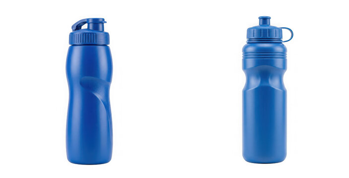 Two blue plastic water bottles isolated on transparent background