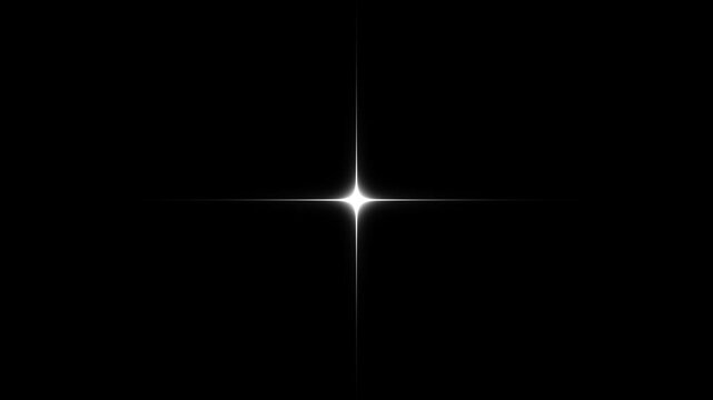 Twinkling star shine animation with bright white star burst light flare effect on black background a single, white cartoon blinking stars, flat vector doodle motion, glowing magic dust, 4K