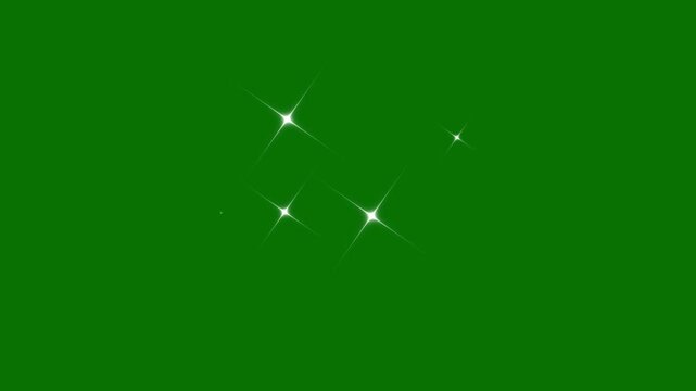 White glowing star sparkle animation, twinkling cartoon vector doodle effect, shimmering glitter star, bright retro shine flash, seamless chroma key and green screen overlay for motion graphics 4K